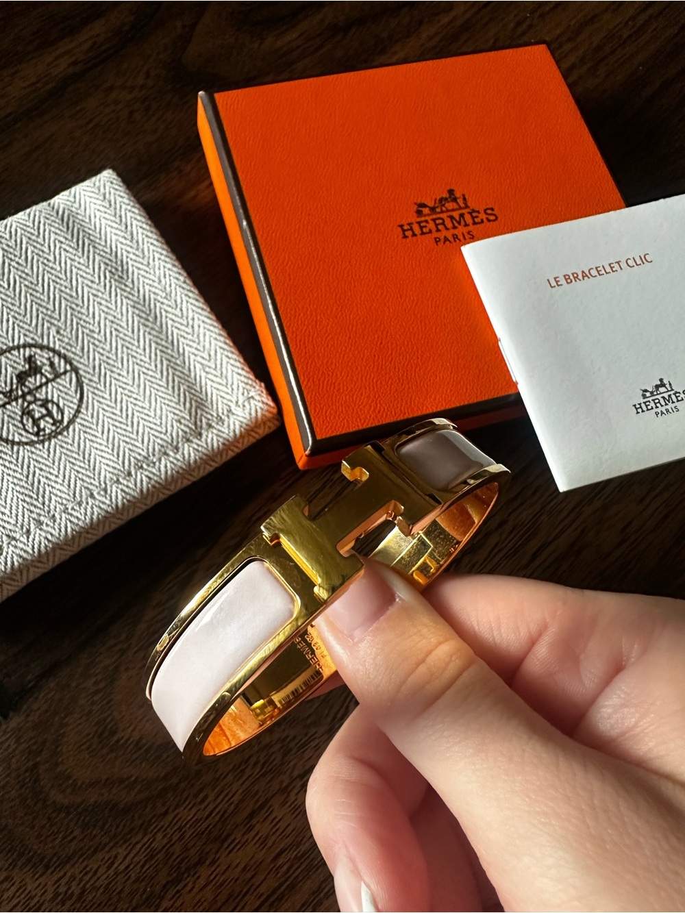 Hermes Gold & Pale Pink Clic H Bracelet